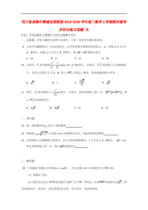 四川省成都市蓉城名校联盟2019-2020学年高二数学上学期期末联考共性化练习试题文