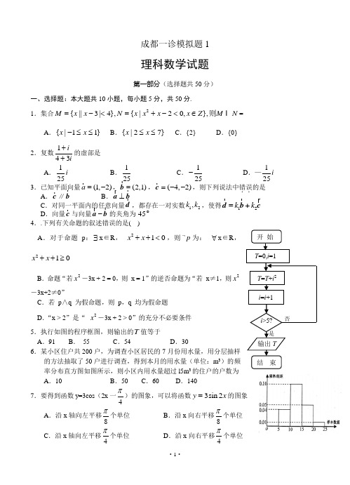 2015成都一诊数学理科模拟1