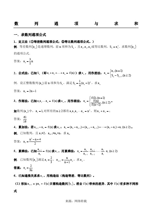 数列通项公式与求和讲解与习题(含答案)