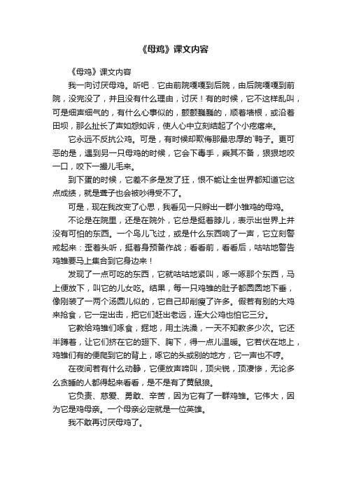 《母鸡》课文内容