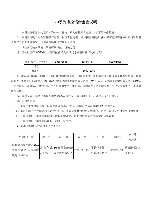 70系列推拉铝合金窗说明