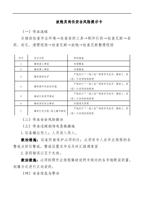 放炮员岗位安全风险提示卡