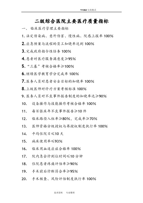 二级综合医院主要医疗质量指标