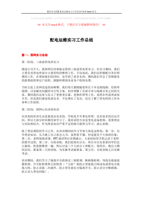 【参考文档】配电运维实习工作总结-优秀word范文 (19页)