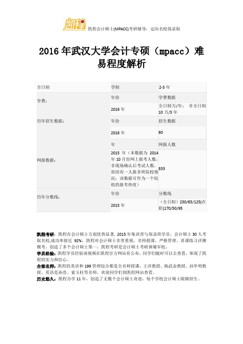 2016年武汉大学会计专硕(mpacc)难易程度解析