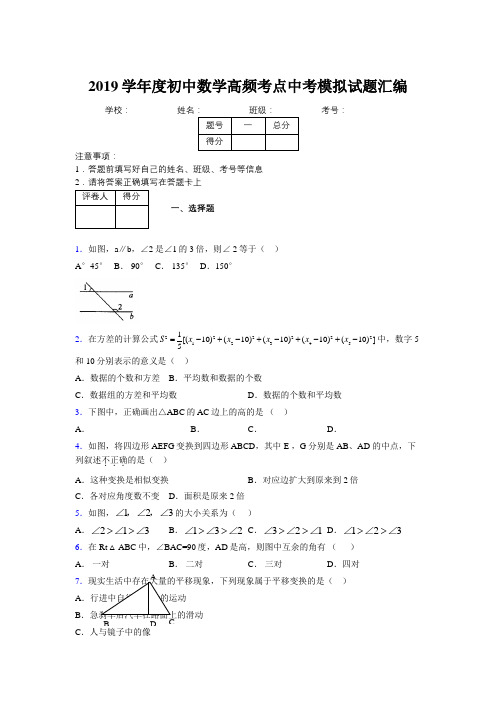 2019学年度初中数学高频考点中考模拟试题汇编165421