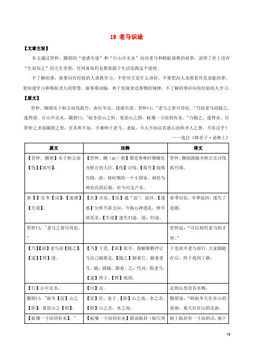 八年级语文上册 课外文言文精读 19 老马识途 语文版