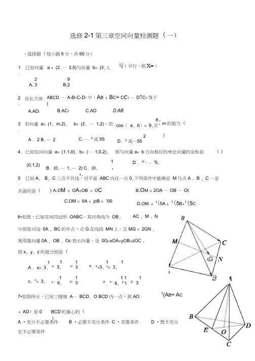 (完整word版)高中数学选修2-1第三章空间向量测试题