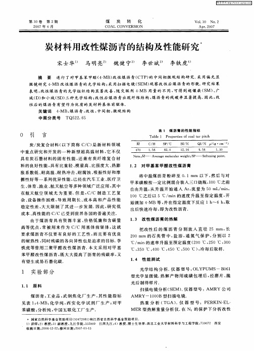 炭材料用改性煤沥青的结构及性能研究