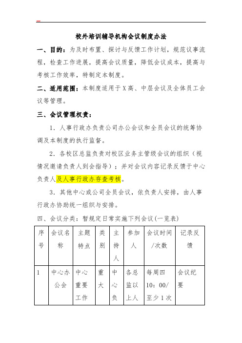 校外培训辅导机构会议制度办法