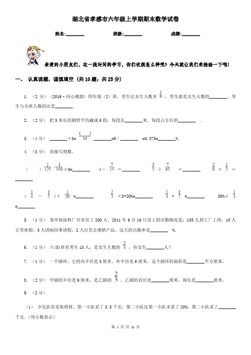 湖北省孝感市六年级上学期期末数学试卷