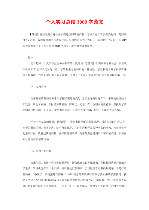 个人实习总结3000字范文