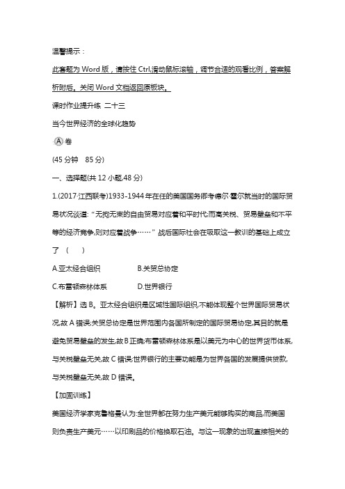 2018年高考历史(人民版)练习： 二十三 13.23当今世界经济的全球化趋势含解析