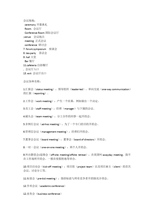 会议的各种英文