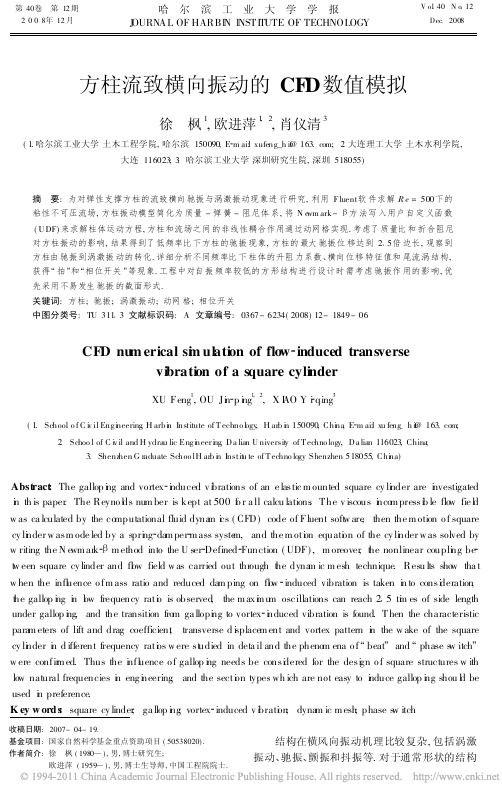 方柱流致横向振动的CFD数值模拟