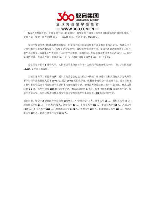 爱尔兰硕士留学费用多少