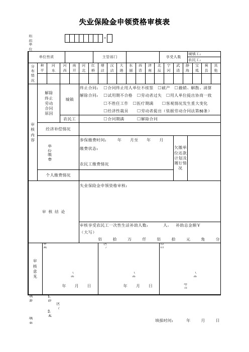 天津市失业保险金申领资格审核表