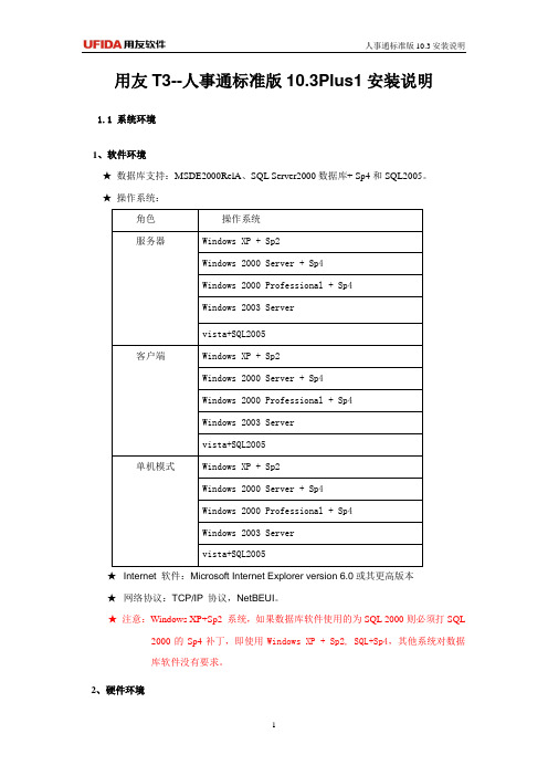 用友T3-人事通标准版10.3Plus1安装说明