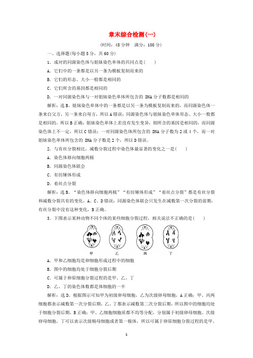 高中生物 第二章 减数分裂和有性生殖章末综合检测(一) 苏教版必修2