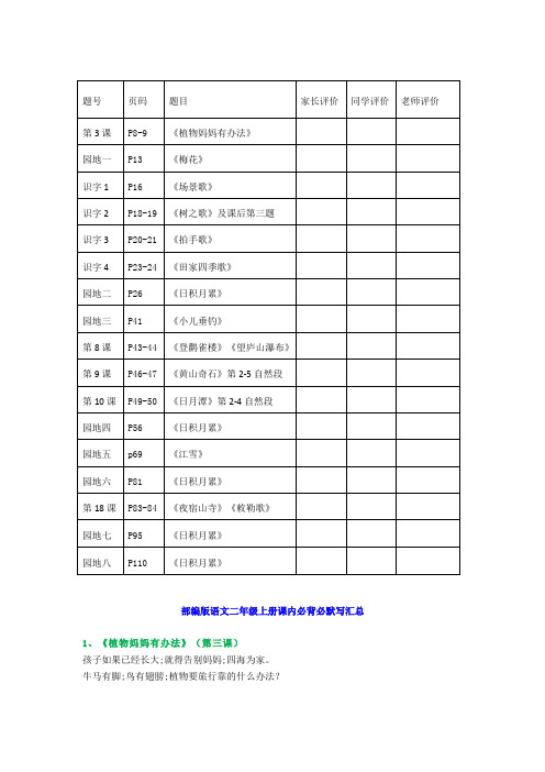 部编版二年级语文上册必背课文重点内容