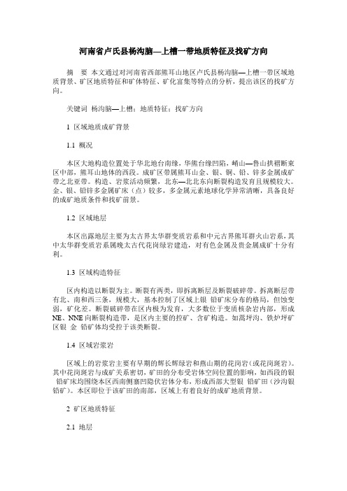 河南省卢氏县杨沟脑—上槽一带地质特征及找矿方向
