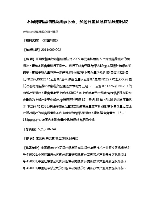 不同烤烟品种的类胡萝卜素、多酚含量及感官品质的比较