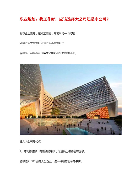 职业规划：找工作时,应该选择大公司还是小公司？