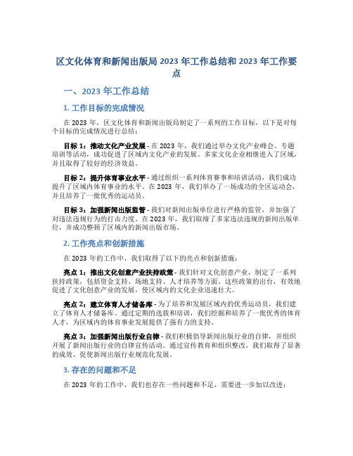 区文化体育和新闻出版局2023年工作总结和2023年工作要点