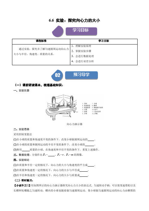 6.6 实验：探究向心力的大小 【( 人教版2019必修第二册)(原卷版)