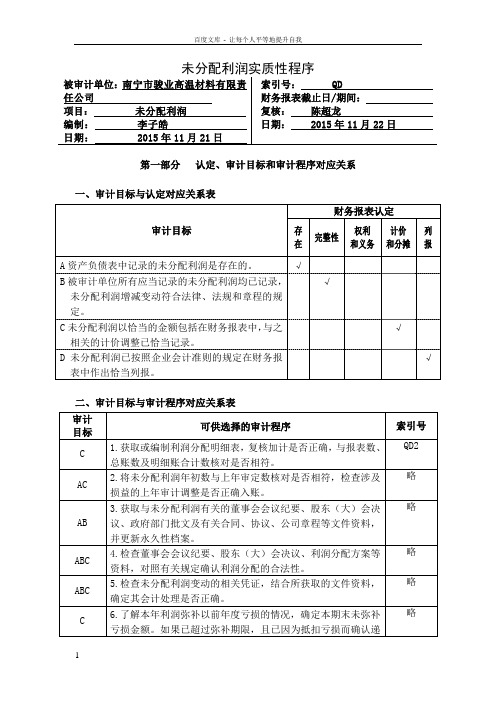 会计审计模拟审计部分318未分配利润实质性程序及附表