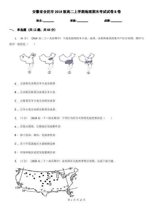 安徽省合肥市2019版高二上学期地理期末考试试卷B卷