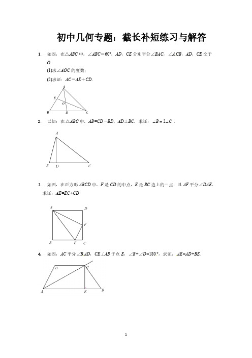 初中数学几何专题之截长补短证明题练习与解答