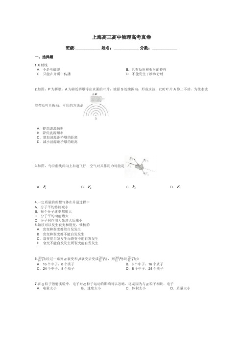 上海高三高中物理高考真卷带答案解析