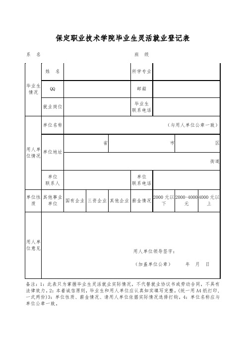 2016年灵活就业登记表