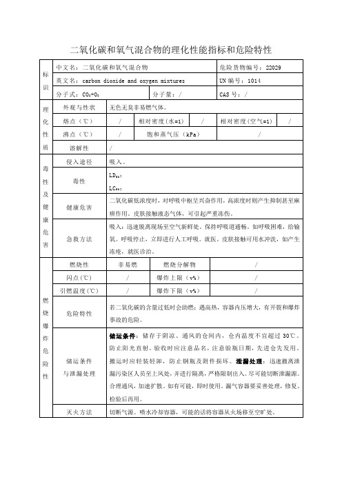 二氧化碳和氧气混合物的理化性能指标和危险特性