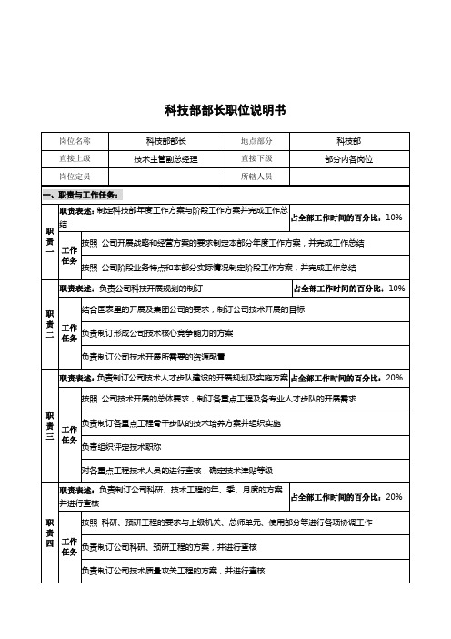 华北光学仪器公司科技部部长职位说明书