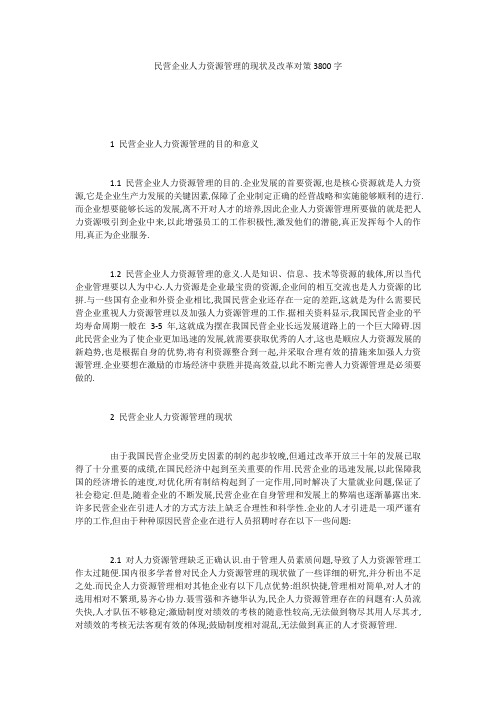 民营企业人力资源管理的现状及改革对策3800字