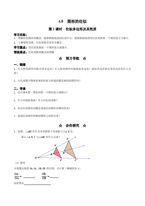 北师大版九年级上册数学      第1课时  位似多边形及其性质导学案2(2)