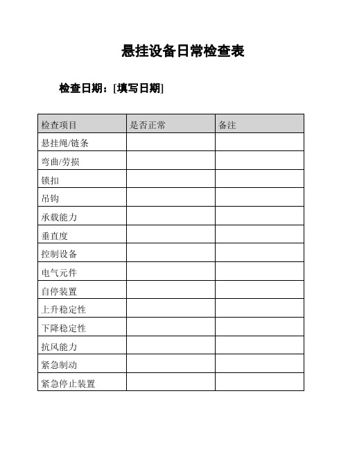 悬挂设备日常检查表