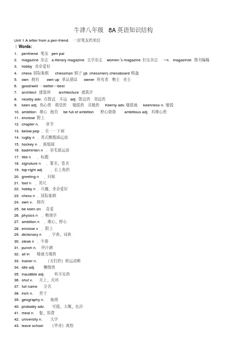 最新牛津上海版八年级8a英语知识总结(汇总整理完整版)超全强烈推荐