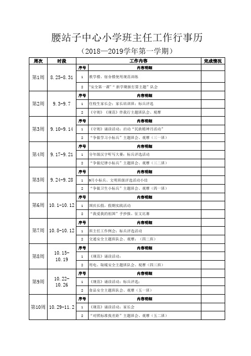 六年级二班班级工作行事历1