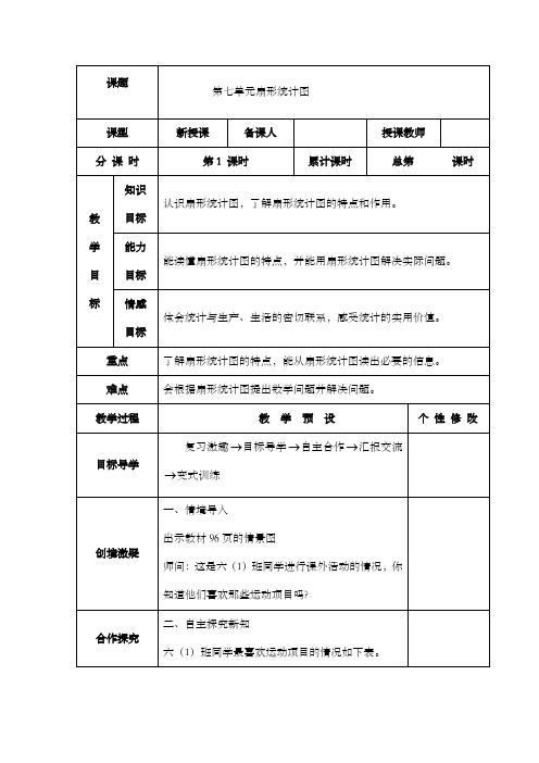 新课标人教版小学数学六年级上册第七单元扇形统计图