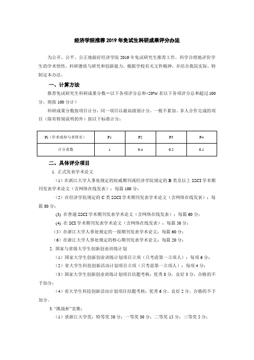 经济学院推荐免试生科研成果评分办法