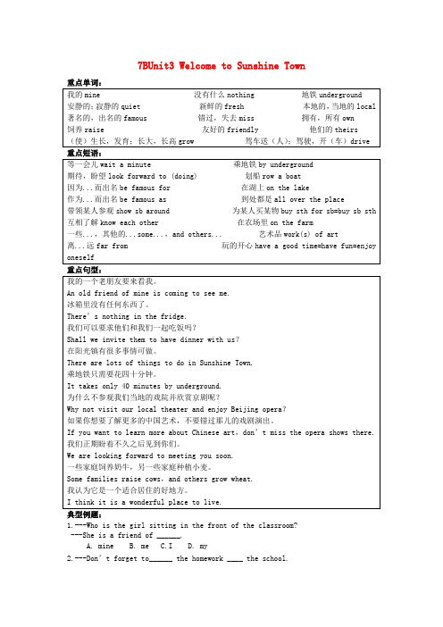 七年级英语下册 Unit 3 Welcome to Sunshine Town知识点清单+练习(无答