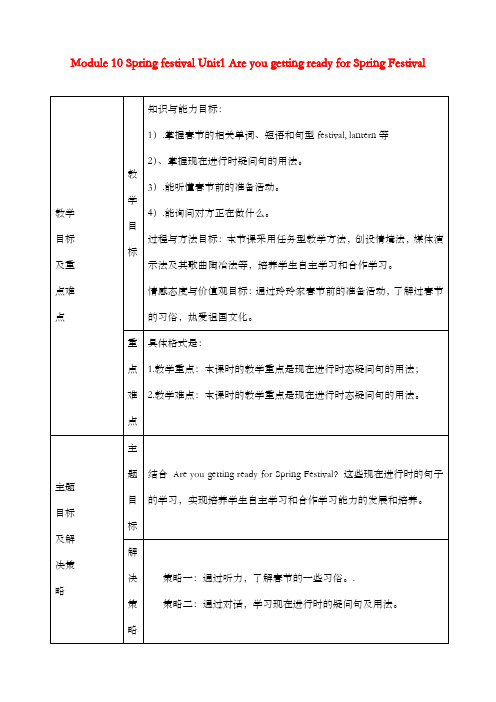 新外研版初中英语七年级上册Module 10 Spring festival Unit1 Are you getting ready 优质课公开课教案