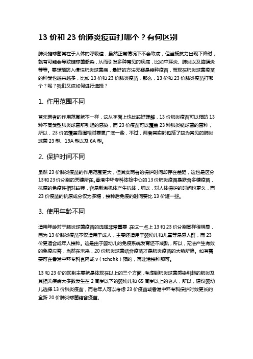 13价和23价肺炎疫苗打哪个？有何区别