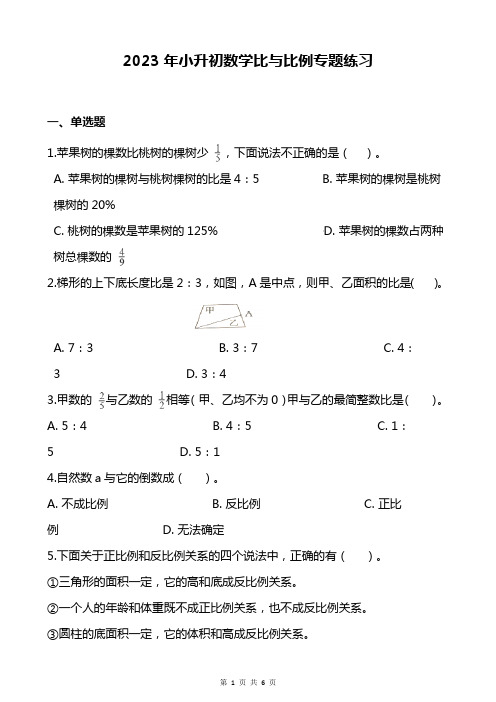 2023年小升初数学比与比例专题练习