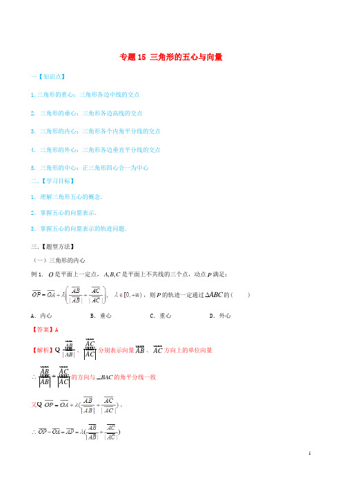 2020年高考数学一轮总复习三角函数、三角形、平面向量专题16三角形的五心与向量文(含解析)