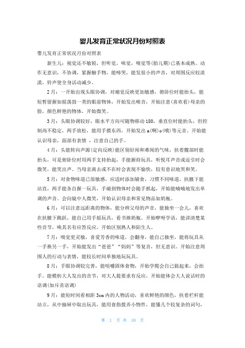 婴儿发育正常状况月份对照表