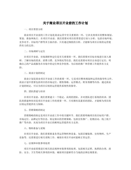 关于商业项目开业前的工作计划